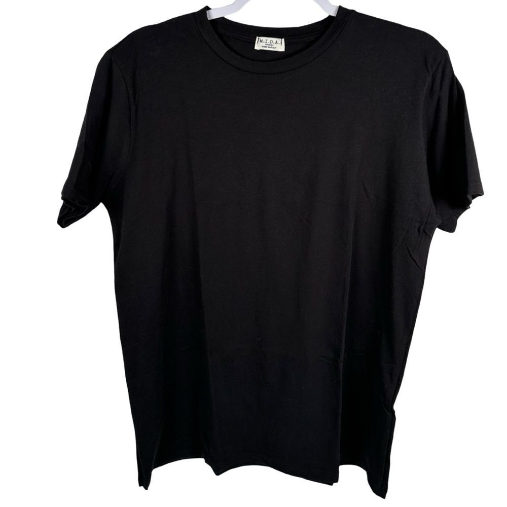 MIDA Undici Black Crewneck Short Sleeve Made in Italy Minimalist Tee Size Large